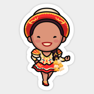 Cute Bolivian Dancer in Traditional Clothing Cartoon Sticker